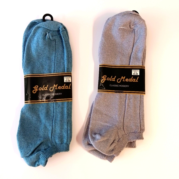 VTG Gold Medal Ankle Socks Lot Cropped USA Size 10-13 Gray Blue Cotton Nylon 80s - Picture 1 of 3